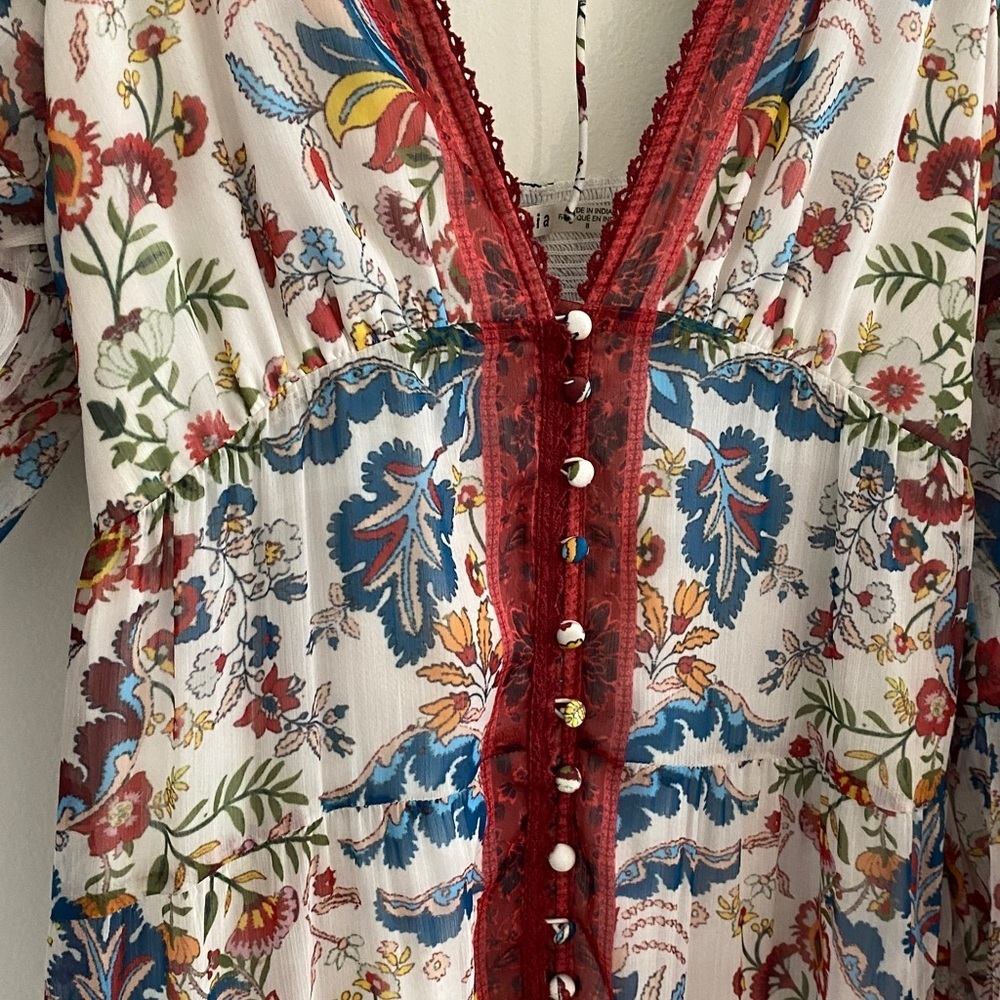 Alice + Olivia Alexandria Floral-Print Maxi Dress Bell Sleeve Fringe Size 8 - Picture 10 of 13